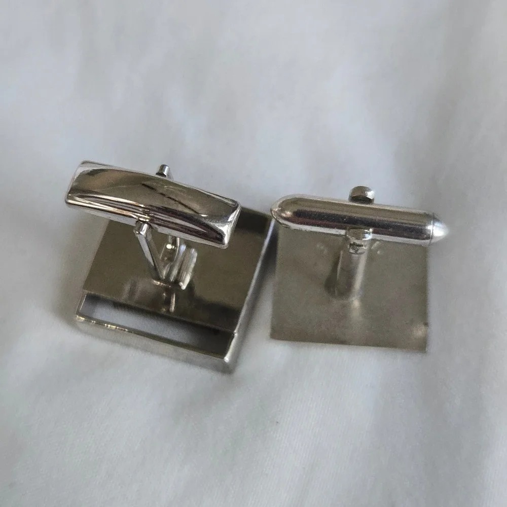 VTG Mismatched Rhinestone Leaf Cufflinks Silver Men OS Mid Century Mod Unbranded